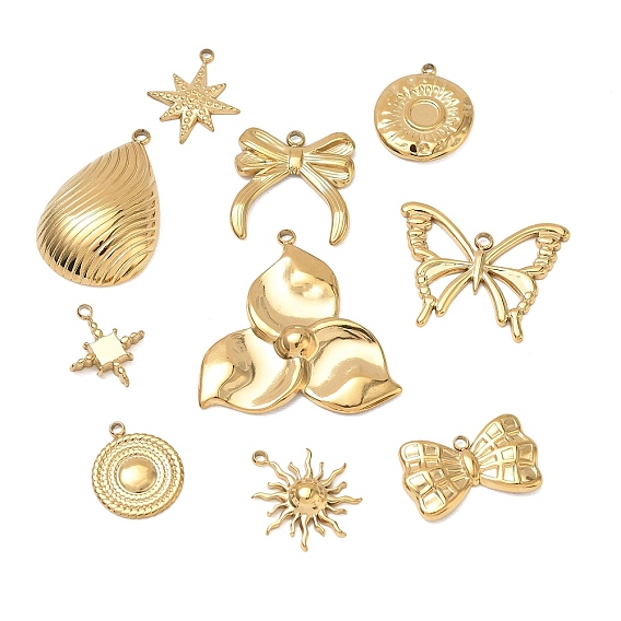 304 Stainless Steel Pendants, Ion Plating(IP), Real 18K Gold Plated