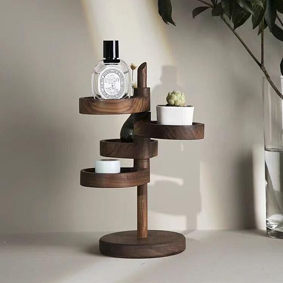4 Tours à bijoux rondes rotatives en bois à plusieurs niveaux, Organisateur de bijoux pour boucles d'oreilles, bagues et bracelets