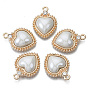 Porcelain Pendants, with Light Gold Plated Brass Findings and Crystal Rhinestone, Heart