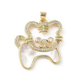 Подвески в форме ракушек из латуни с микропаве и кубическим цирконием, тигр, без свинца и без кадмия, долговечный, реальный 18 k позолоченный, стойки покрытие