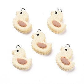 Opaque Resin Pendants, with Platinum Tone Iron Loops, Imitation Food, Duck-Shaped Biscuit