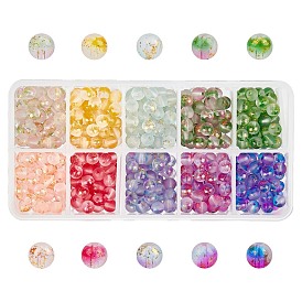 Frosted Spray Painted Glass Beads, with Golden Foil, Round