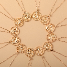 Плоские круглые ожерелья из сплава с подвеской в виде созвездий, колье-цепочка для женщин