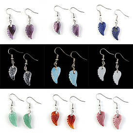 Gemstone Wings Dangle Earrings, Platinum Plated Brass Jewelry for Women