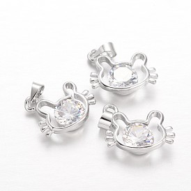 Латунные фианиты для котят, форма головы кошки, 14x17x4.5 мм, отверстие : 4x4 мм