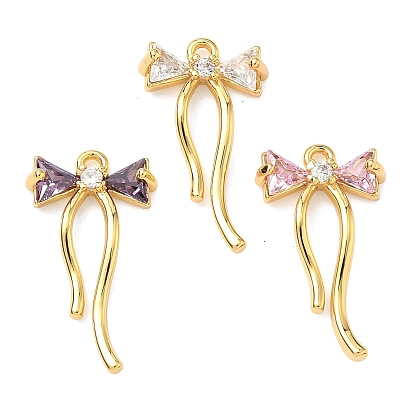 Латунные микро проложить кубического циркония подвески, бантом прелести, без никеля , реальный 18 k позолоченный