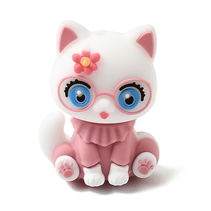 3D Silicone Beads, Focal Beads, Cat with Glasses