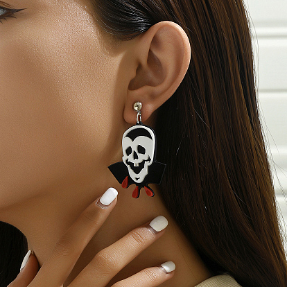 Креативные серьги-гвоздики из смолы на Хэллоуин, платина