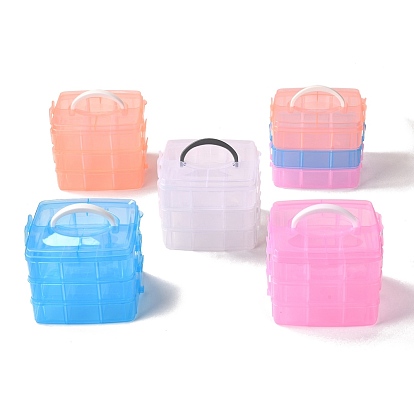 Boîte de rangement détachable en plastique pp portable rectangulaire, avec trois couches et poignée, 18 boîtes de rangement de compartiment