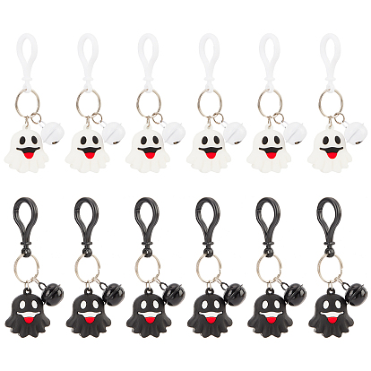 12 шт 2 цвета тема Хэллоуин милый мультфильм ПВХ привидение брелок с подвеской колокольчик, с железной фурнитурой