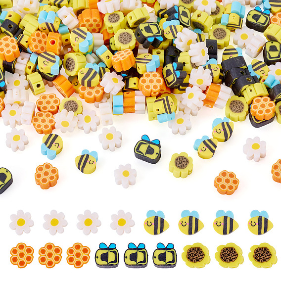 200 perles d'argile polymère faites à la main, abeilles/fleurs/rayon d'abeilles