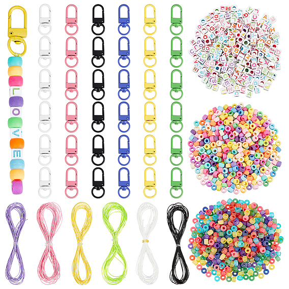 Сделай сам наборы для ключей, включая цинковый сплав, запеченную краску, поворотные карабины, застежки, Вощеный полиэстерный шнур и акриловые бусины