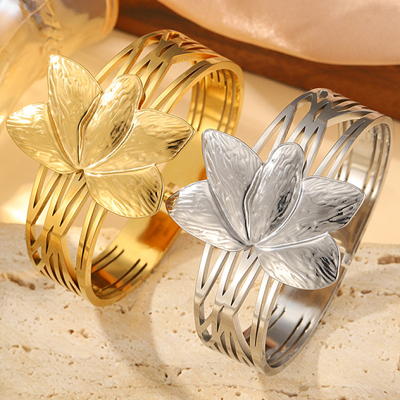 Лотос 304 браслеты из нержавеющей стали с шарнирами, широкие браслеты для женщин