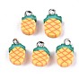 Handmade Polymer Clay Charms, with Platinum Tone Iron Findings, Pineapple