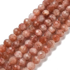 Natural Gold Sunstone Beads Strands, Faceted, Grade A, Round