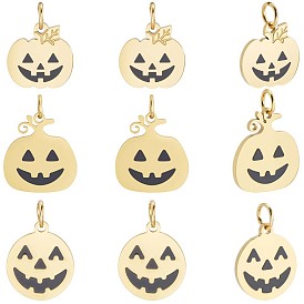 9 шт. 3 стили 316 эмалевые подвески из хирургической нержавеющей стали, с прыжковых колец, для Хэллоуина, тыква, чёрные