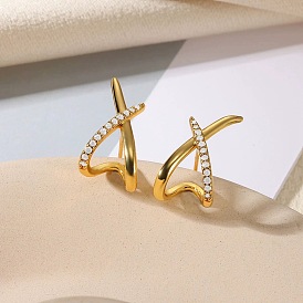 Серьги-гвоздики с крестом из прозрачного кубического циркония из латуни