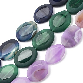 Natural Agate Beads Strands, Dyed & Heated, Flat Oval