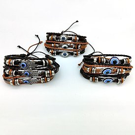 Retro Eye Ball Multi-layer Leather Bracelet Adjustable Handmade Braided Western Jewelry