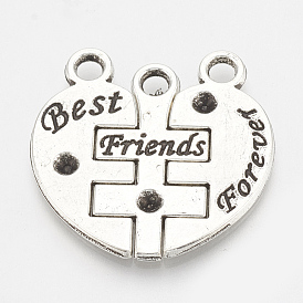 Tibetan Style Alloy Pendant Rhinestone Settings, Heart with Word Best Friend Forever, Cadmium Free & Lead Free