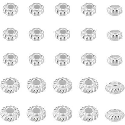 25Pcs 2 Styles 925 Sterling Silver Beads, Rondelle