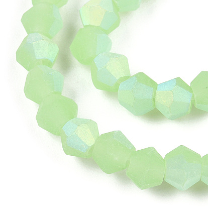Imitation Jade Bicone Frosted Glass Bead Strands, Half AB Color Plated, Faceted