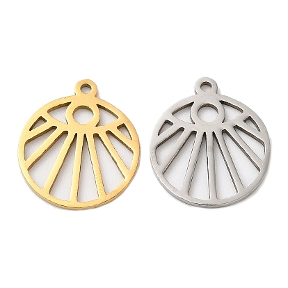 201 Stainless Steel Pendants, Hollow, Flat Round with Eye Charm