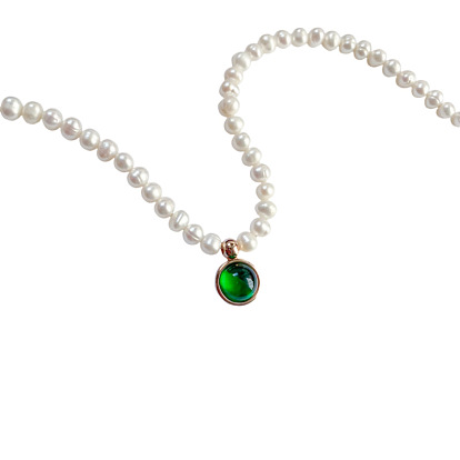 Стеклянные плоские круглые ожерелья с подвесками в стиле камня, с цепочками из бисера с имитацией жемчуга