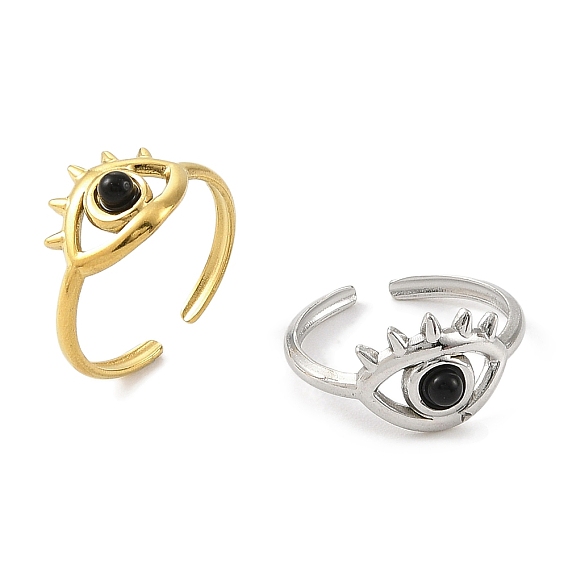 Кольца из натурального окрашенного и нагретого черного агата, глаза 304 кольца для манжеты из нержавеющей стали с ионным покрытием (IP) для женщин