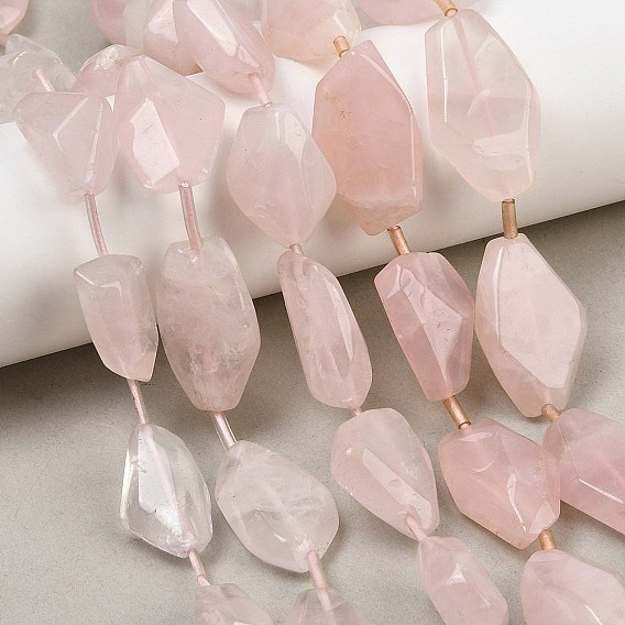 Natural Rose Quartz Beads Strands, Nuggets, with Plastic Tube Beads