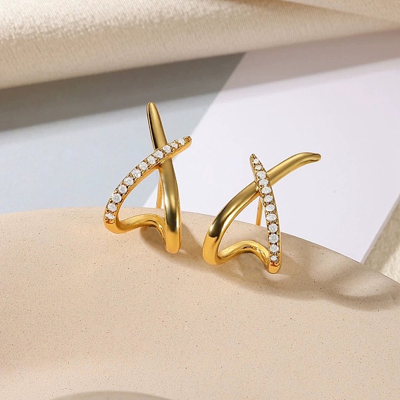 Серьги-гвоздики с крестом из прозрачного кубического циркония из латуни