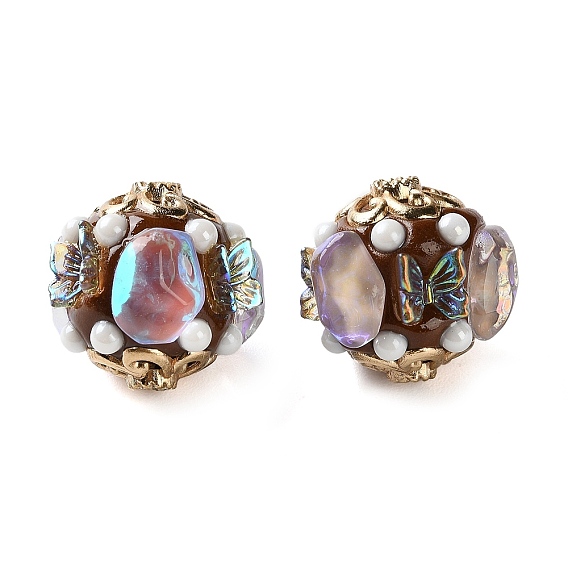 Ручная полимерная глиняная индонезия бисер, круглые, с сердечником из сплава, стразами из смолы и искусственным жемчугом из АБС-пластика