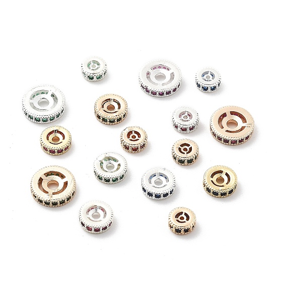 Латунные микро проложить кубического циркония бусы, долговечный, стойки покрытие, плоско-круглые