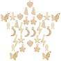 32Pcs 8 Style Brass Charms, Flower & Star & Foot & Lightning & Moon & Heart & Butterfly & Fish