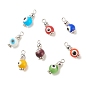 Handmade Lampwork Evil Eye Pendants, with Brass & Alloy Spacer Beads, Round