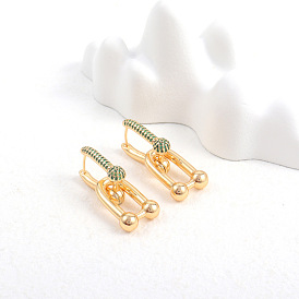 Geometric and Bold 18K Gold-Plated Copper Earrings with Micro-Inlaid Zircon Stones for a Unique High-Fashion Look