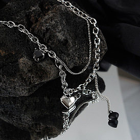 Chaîne de pull chic en forme de cœur en argent double épaisseur pour femme - collier pendentif en métal élégant avec une touche de minimalisme et de romantisme