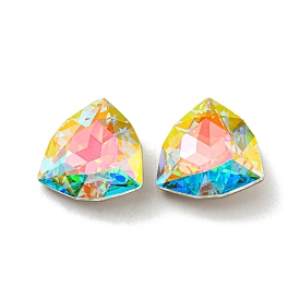 Glass Rhinestone Cabochons, Point Back & Back Plated, Faceted, Triangle