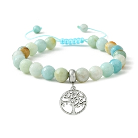 Bracelets de perles tressées en amazonite à fleurs naturelles réglables, 304 bracelets à breloques en acier inoxydable pour femmes