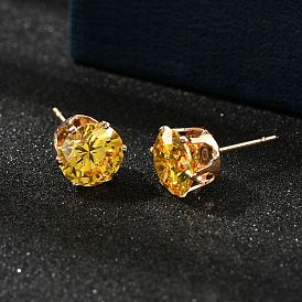 Плоские круглые серьги-гвоздики из латуни с микропаве из кубического циркония, без кадмия и без свинца, стойки покрытие, долговечный