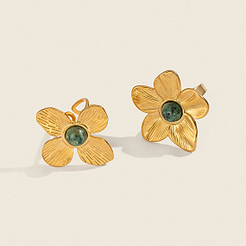 304 женские кольца-манжеты из нержавеющей стали с натуральными драгоценными камнями, цветок