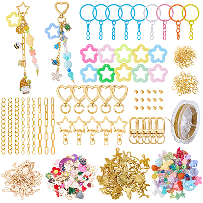 Kits de joyas de bricolaje, incluyendo granos de acrílico, cadena de hierro, cadena de latón, cierres giratorios de aleación
