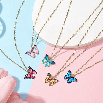 Alloy Enamel Pendant Necklace, Butterfly