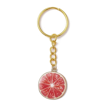 Fruit Alloy Enamel Pendants Keychains, with Iron Split Key Rings, Pitaya Slice/Orange Slice/Grapefruit Slice