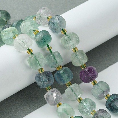Natural Fluorite Beads Strands, with Seed Beads, Faceted Cube