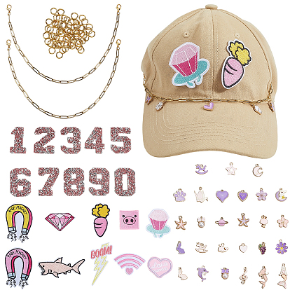 DIY Jewelry Kits, Including 5Pcs 304 Stainless Steel Paperclip Chain Bracelets, 0.5Set Polyester Cloth Patches, 1Set Glitter Hotfix Rhinestone, 100Pcs Jump Rings and 30Pcs Alloy Enamel Pendants