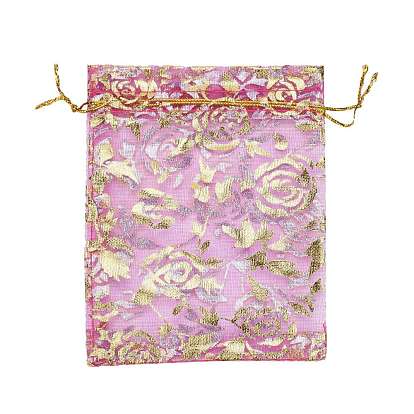 Rose Printed Organza Bags, Wedding Favour Bags, Gift Bags, Rectangle