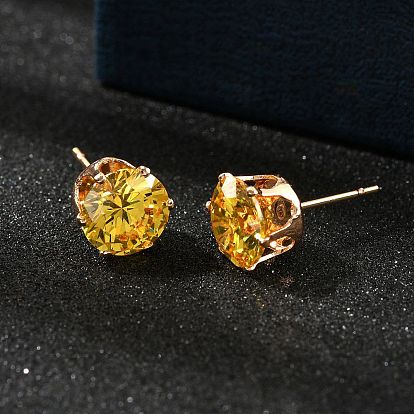 Плоские круглые серьги-гвоздики из латуни с микропаве из кубического циркония, без кадмия и без свинца, стойки покрытие, долговечный