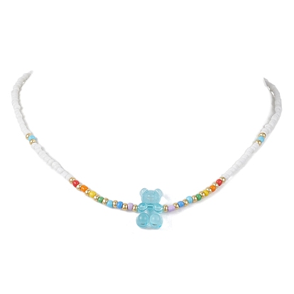 3 PCS Bear Shape Acrylic Beaded Necklaces, with Glass Seed Beads
