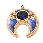 304 Stainless Steel & Glass Pendants, Crescent Moon Charms, with Enamel & Plastic Pearl